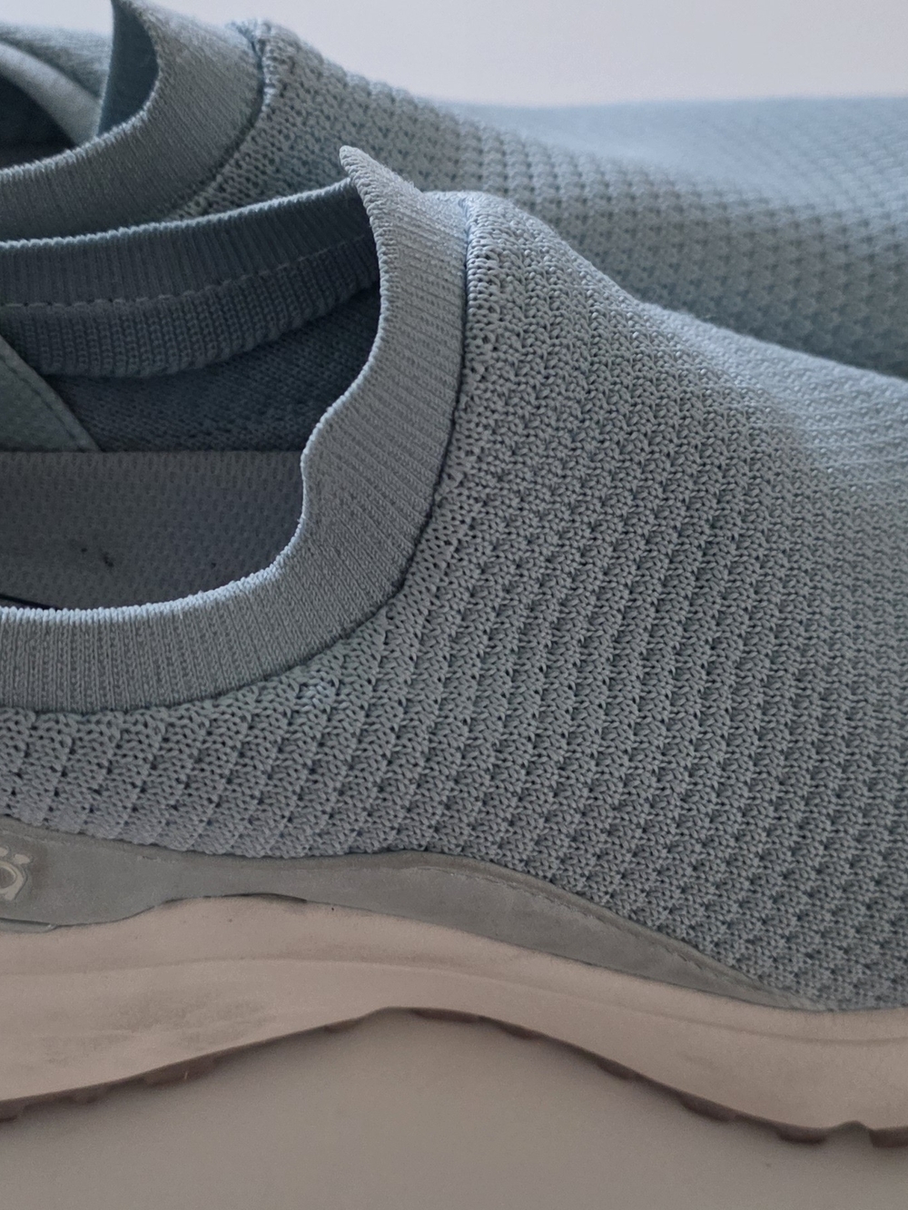 Women's Light Blue Knit Slip-On Sneakers - Cushioned Everyday Comfort